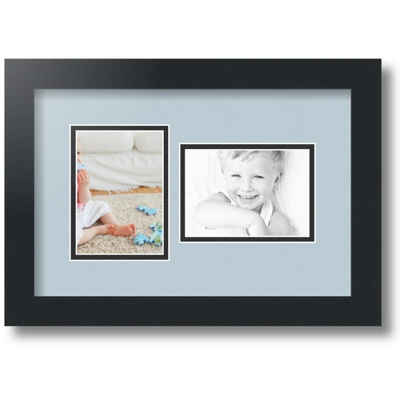 ArtToFrames Collage Photo Picture Frame with 2 - 3.5x5 Openings, Framed in Black with Baby Blue and Black Mats (CDM-3926-42)