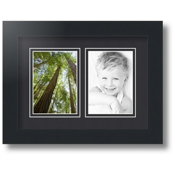 ArtToFrames Collage Photo Picture Frame with 2 - 3.5x5 Openings, Framed in Black with Black and Black Mats (CDM-3926-37)