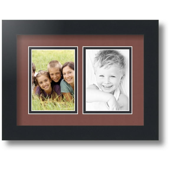 ArtToFrames Collage Photo Picture Frame with 2 - 3.5x5" Openings, Framed in Black with Brique and Black Mats (CDM-3926-44)