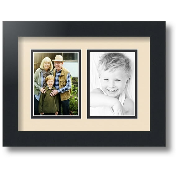 ArtToFrames Collage Photo Picture Frame with 2 - 3.5x5 Openings, Framed in Black with French Creme and Black Mats (CDM-3926-37)