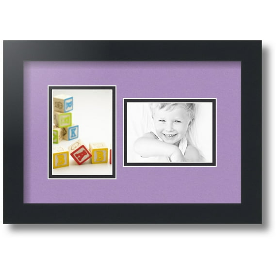 ArtToFrames Collage Photo Picture Frame with 2 - 3.5x5 Openings, Framed in Black with Lavender Mist and Black Mats (CDM-3926-42)