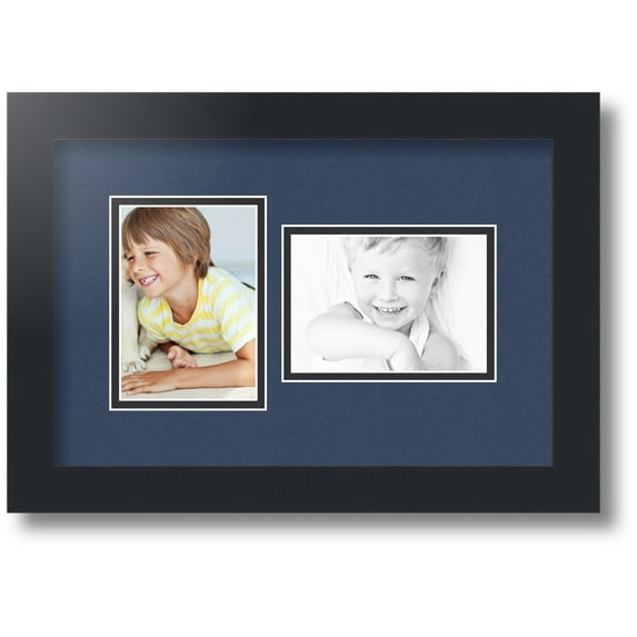ArtToFrames Collage Photo Picture Frame with 2 - 3.5x5 Openings, Framed in Black with Midnight Blue and Black Mats (CDM-3926-42)