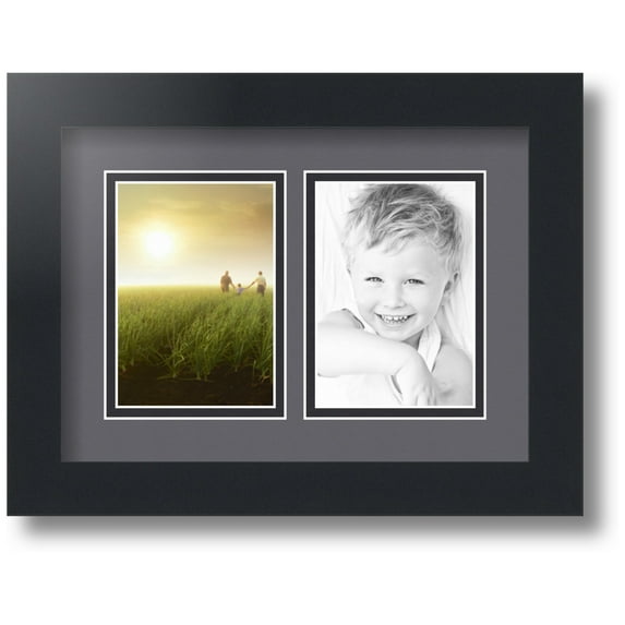 ArtToFrames Collage Photo Picture Frame with 2 - 3.5x5" Openings, Framed in Black with Mountain Grey and Black Mats (CDM-3926-37)