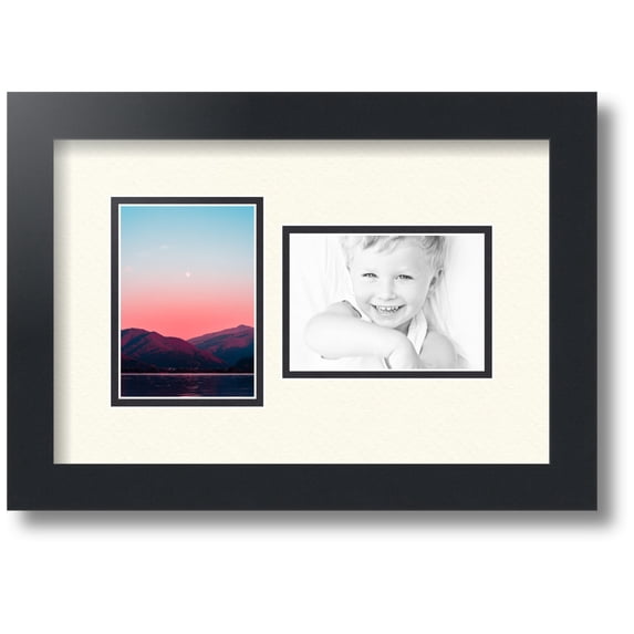 ArtToFrames Collage Photo Picture Frame with 2 - 3.5x5 Openings, Framed in Black with Off White and Black Mats (CDM-3926-42)