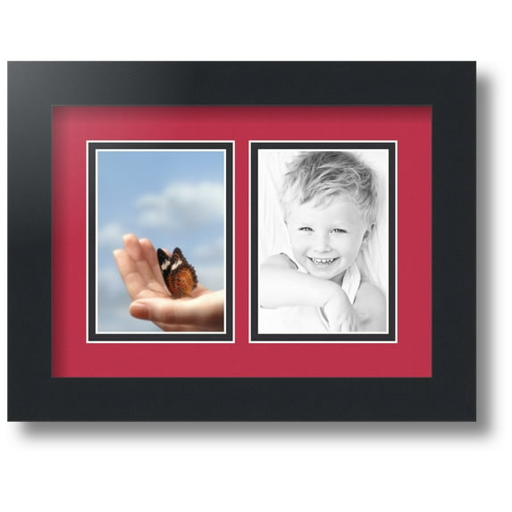 ArtToFrames Collage Photo Picture Frame with 2 - 3.5x5 Openings, Framed in Black with Rouge and Black Mats (CDM-3926-37)
