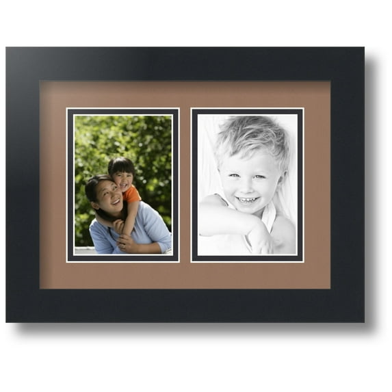 ArtToFrames Collage Photo Picture Frame with 2 - 3.5x5 Openings, Framed in Black with Sandpiper and Black Mats (CDM-3926-37)