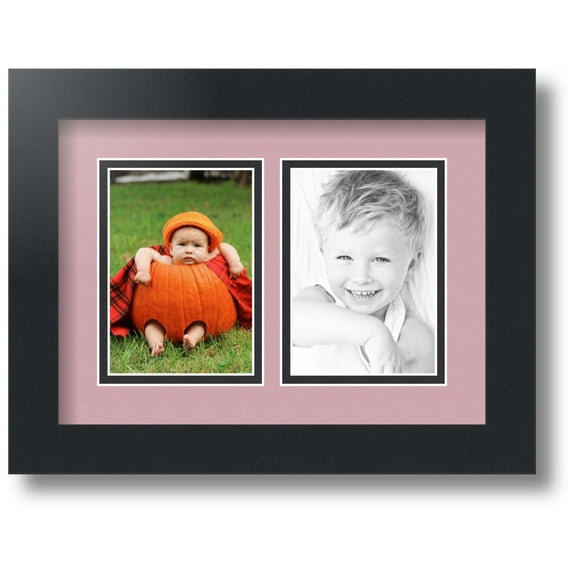 ArtToFrames Collage Photo Picture Frame with 2 - 3.5x5 Openings, Framed in Black with Seashell and Black Mats (CDM-3926-37)