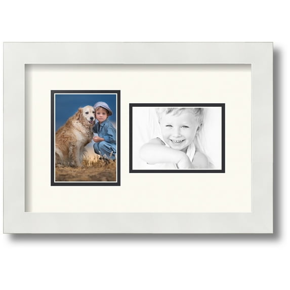 ArtToFrames Collage Photo Picture Frame with 2 - 3.5x5 Openings, Framed in White with Chantilly and Black Mats (CDM-3966-42)