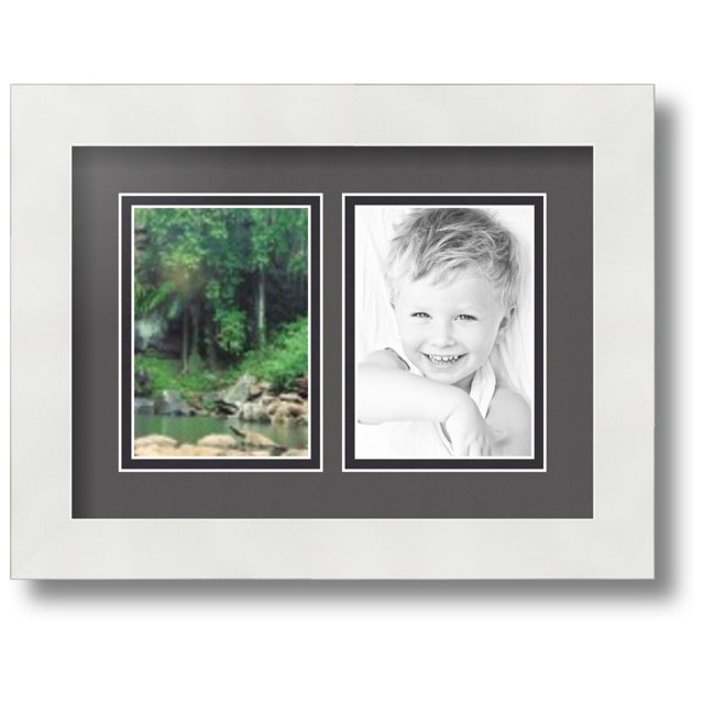 ArtToFrames Collage Photo Picture Frame with 2 - 3.5x5 Openings, Framed in White with Charcoal and Black Mats (CDM-3966-37)