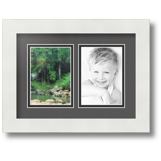 ArtToFrames Collage Photo Picture Frame with 2 - 3.5x5 Openings, Framed in White with Charcoal and Black Mats (CDM-3966-37)