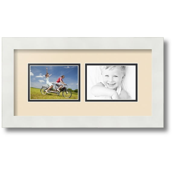ArtToFrames Collage Photo Picture Frame with 2 - 3.5x5 Openings, Framed in White with French Creme and Black Mats (CDM-3966-53)