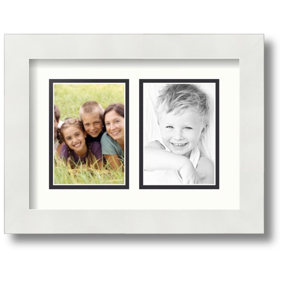 ArtToFrames Collage Photo Picture Frame with 2 - 3.5x5 Openings, Framed in White with Porcelain and Black Mats (CDM-3966-37)