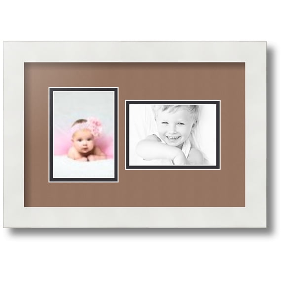 ArtToFrames Collage Photo Picture Frame with 2 - 3.5x5 Openings, Framed in White with Sandpiper and Black Mats (CDM-3966-42)