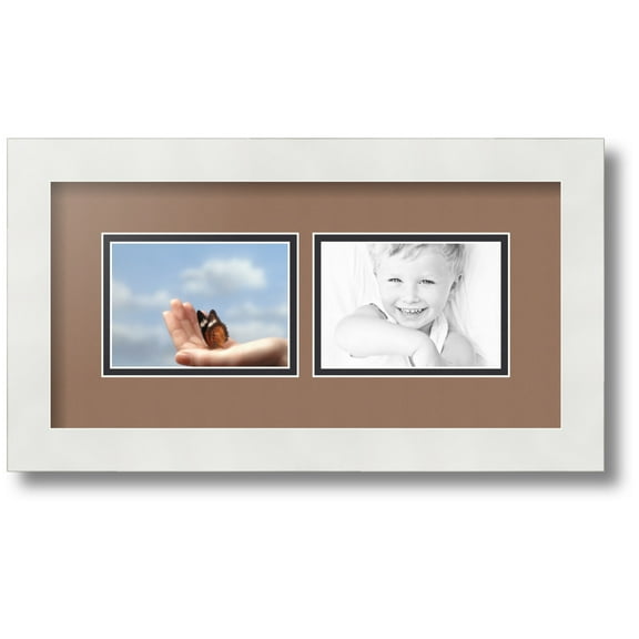 ArtToFrames Collage Photo Picture Frame with 2 - 3.5x5 Openings, Framed in White with Sandpiper and Black Mats (CDM-3966-53)