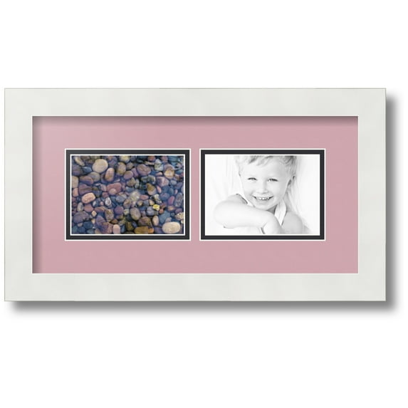 ArtToFrames Collage Photo Picture Frame with 2 - 3.5x5 Openings, Framed in White with Seashell and Black Mats (CDM-3966-53)