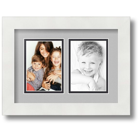 ArtToFrames Collage Photo Picture Frame with 2 - 3.5x5 Openings, Framed in White with TV Grey and Black Mats (CDM-3966-37)