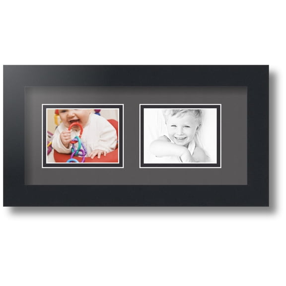 ArtToFrames Collage Photo Picture Frame with 2 - 3x4 Openings, Framed in Black with Charcoal and Black Mats (CDM-3926-53)