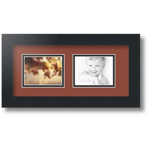 ArtToFrames Collage Photo Picture Frame with 2 - 3x4 Openings, Framed in Black with Cognac and Black Mats (CDM-3926-53)