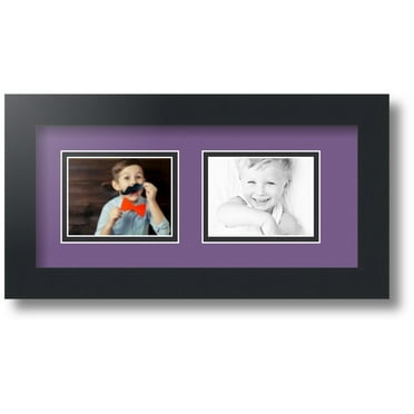 ArtToFrames Collage Photo Picture Frame with 2 - 3x4 Openings, Framed in Black with Grape and Black Mats (CDM-3926-53)