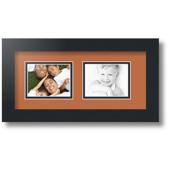 ArtToFrames Collage Photo Picture Frame with 2 - 3x4 Openings, Framed in Black with Red Orange and Black Mats (CDM-3926-53)