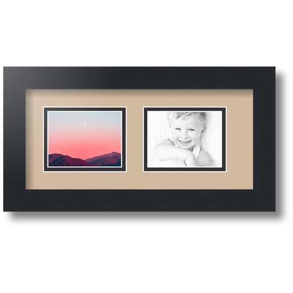 ArtToFrames Collage Photo Picture Frame with 2 - 3x4 Openings, Framed in Black with Scotch Mist and Black Mats (CDM-3926-53)