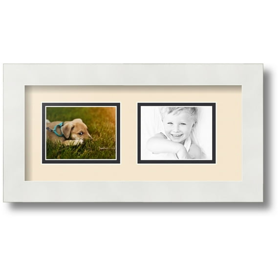 ArtToFrames Collage Photo Picture Frame with 2 - 3x4 Openings, Framed in White with Alabaster and Black Mats (CDM-3966-53)