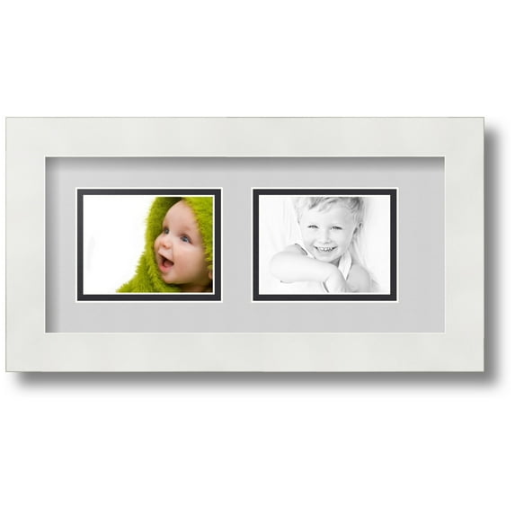 ArtToFrames Collage Photo Picture Frame with 2 - 3x4 Openings, Framed in White with Candlewick and Black Mats (CDM-3966-53)