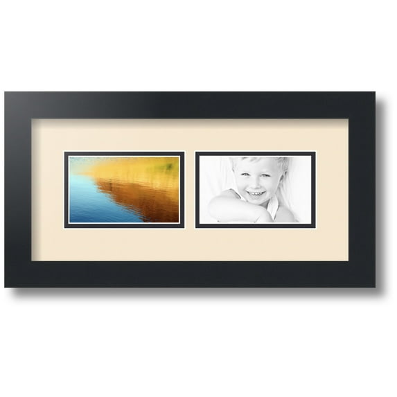 ArtToFrames Collage Photo Picture Frame with 2 - 3x5 Openings, Framed in Black with Alabaster and Black Mats (CDM-3926-53)