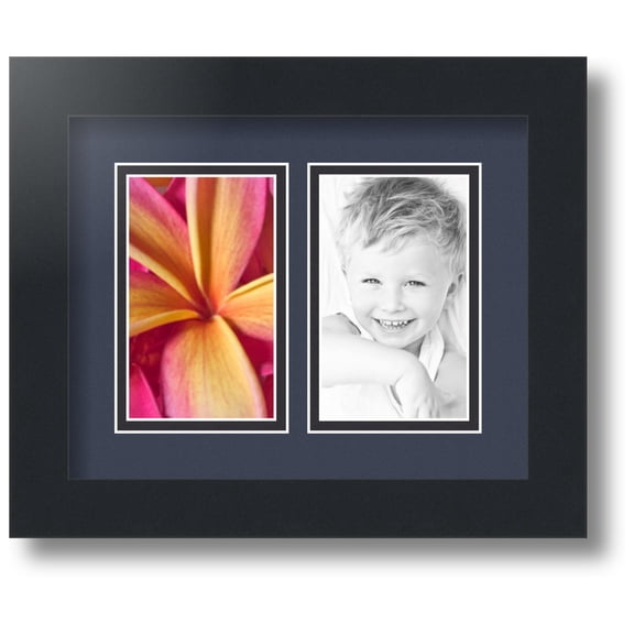 ArtToFrames Collage Photo Picture Frame with 2 - 3x5 Openings, Framed in Black with Blue Jay and Black Mats (CDM-3926-37)