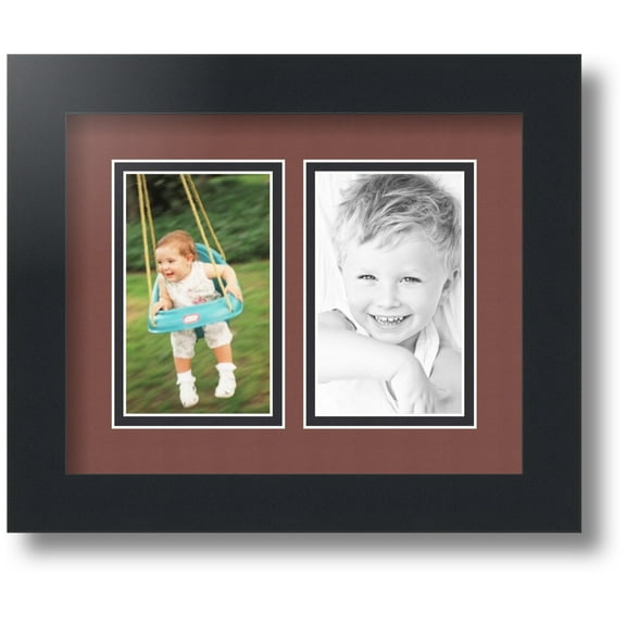 ArtToFrames Collage Photo Picture Frame with 2 - 3x5" Openings, Framed in Black with Brique and Black Mats (CDM-3926-33)