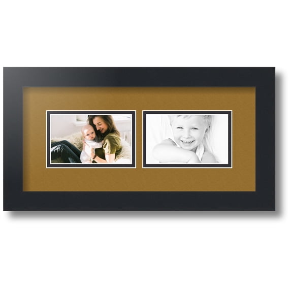 ArtToFrames Collage Photo Picture Frame with 2 - 3x5 Openings, Framed in Black with El Dorado and Black Mats (CDM-3926-53)