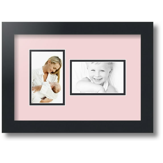 ArtToFrames Collage Photo Picture Frame with 2 - 3x5" Openings, Framed in Black with Hollyhock and Black Mats (CDM-3926-774)