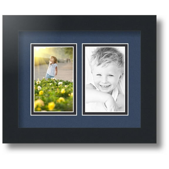 ArtToFrames Collage Photo Picture Frame with 2 - 3x5 Openings, Framed in Black with Midnight Blue and Black Mats (CDM-3926-37)