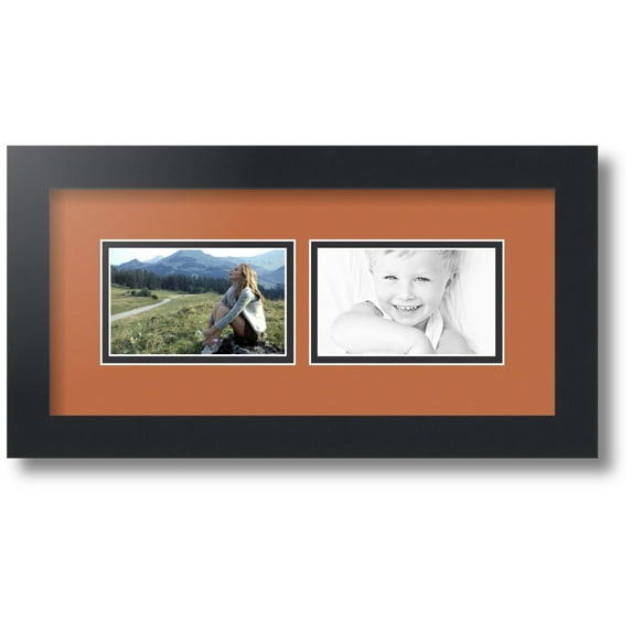 ArtToFrames Collage Photo Picture Frame with 2 - 3x5 Openings, Framed in Black with Red Orange and Black Mats (CDM-3926-53)
