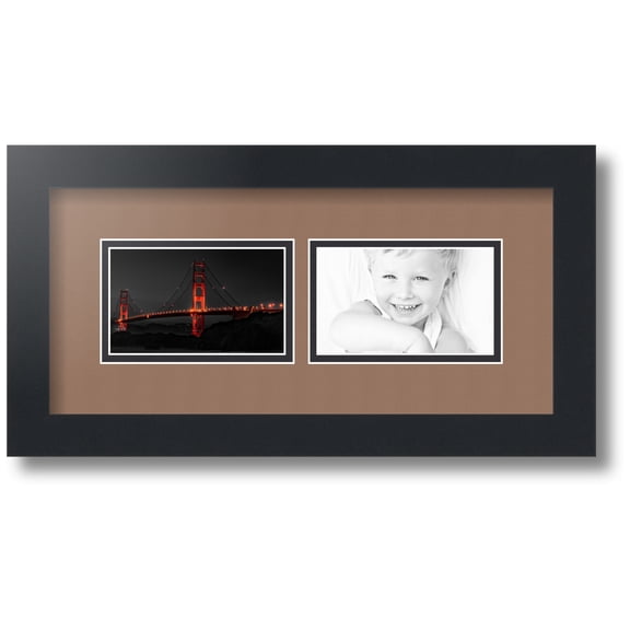 ArtToFrames Collage Photo Picture Frame with 2 - 3x5 Openings, Framed in Black with Sandpiper and Black Mats (CDM-3926-53)