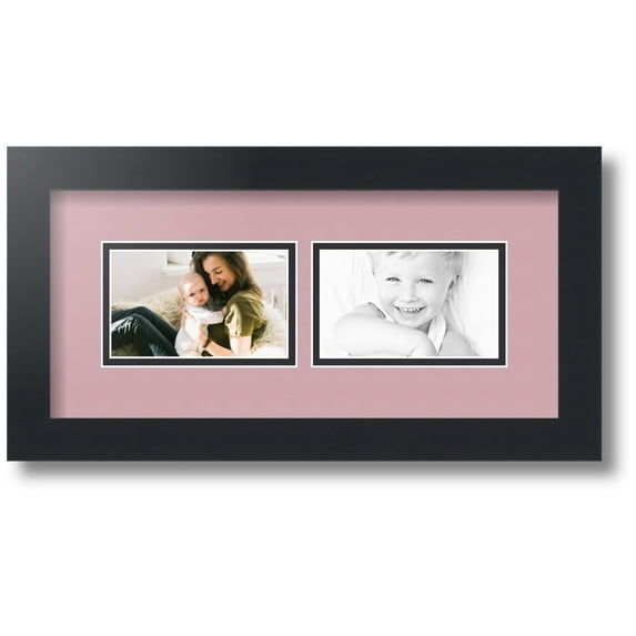 ArtToFrames Collage Photo Picture Frame with 2 - 3x5 Openings, Framed in Black with Seashell and Black Mats (CDM-3926-53)