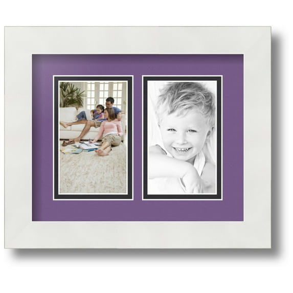 ArtToFrames Collage Photo Picture Frame with 2 - 3x5 Openings, Framed in White with Grape and Black Mats (CDM-3966-37)