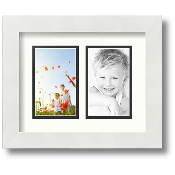 ArtToFrames Collage Photo Picture Frame with 2 - 3x5 Openings, Framed in White with Porcelain and Black Mats (CDM-3966-37)