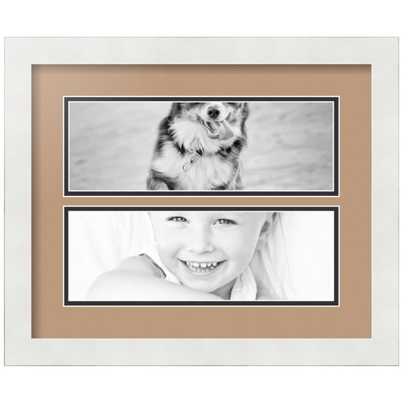 ArtToFrames Collage Photo Picture Frame with 2 - 4x12" Openings, Framed in White with Desert Sand and Black Mats (CDM-3966-50)