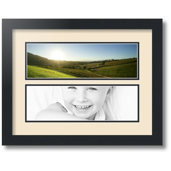 ArtToFrames Collage Photo Picture Frame with 2 - 4x13" Openings, Framed in Black with Alabaster and Black Mats (CDM-3926-2162)