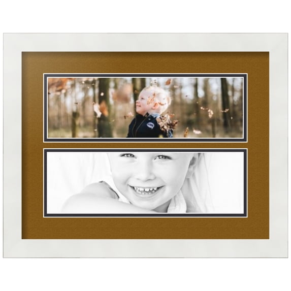 ArtToFrames Collage Photo Picture Frame with 2 - 4x13" Openings, Framed in White with Coronado and Black Mats (CDM-3966-2162)