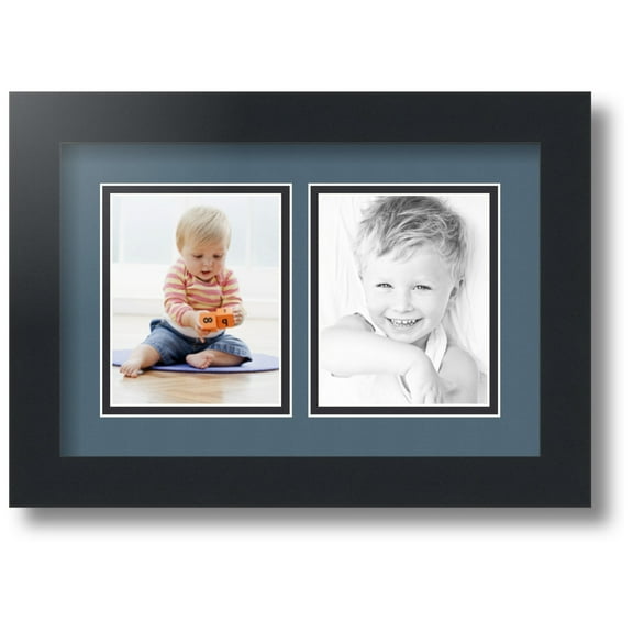 ArtToFrames Collage Photo Picture Frame with 2 - 4x5 Openings, Framed in Black with Dutch Blue and Black Mats (CDM-3926-37)