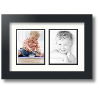 ArtToFrames Collage Photo Picture Frame with 2 - 4x5 Openings, Framed in Black with Porcelain and Black Mats (CDM-3926-37)