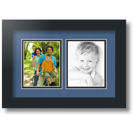 ArtToFrames Collage Photo Picture Frame with 2 - 4x5 Openings, Framed in Black with Royal and Black Mats (CDM-3926-37)