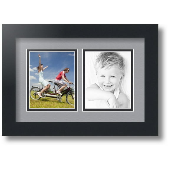 ArtToFrames Collage Photo Picture Frame with 2 - 4x5" Openings, Framed in Black with Silver and Black Mats (CDM-3926-43)