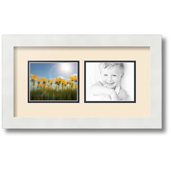 ArtToFrames Collage Photo Picture Frame with 2 - 4x5 Openings, Framed in White with Alabaster and Black Mats (CDM-3966-53)