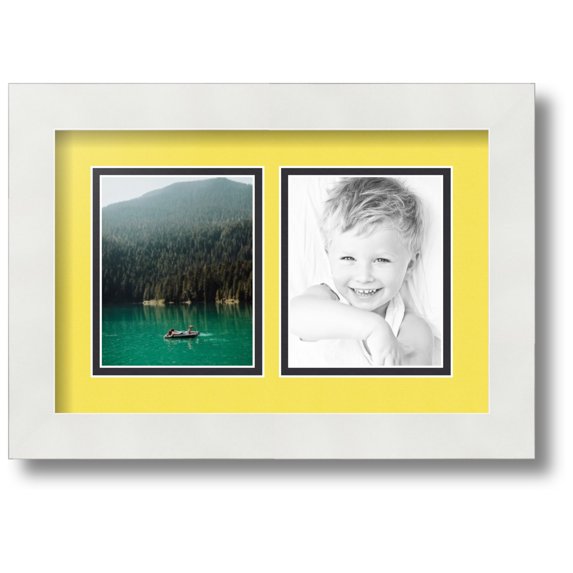 ArtToFrames Collage Photo Picture Frame with 2 - 4x5 Openings, Framed in White with Canary and Black Mats (CDM-3966-37)