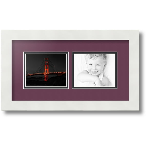 ArtToFrames Collage Photo Picture Frame with 2 - 4x5 Openings, Framed in White with Ruby and Black Mats (CDM-3966-53)
