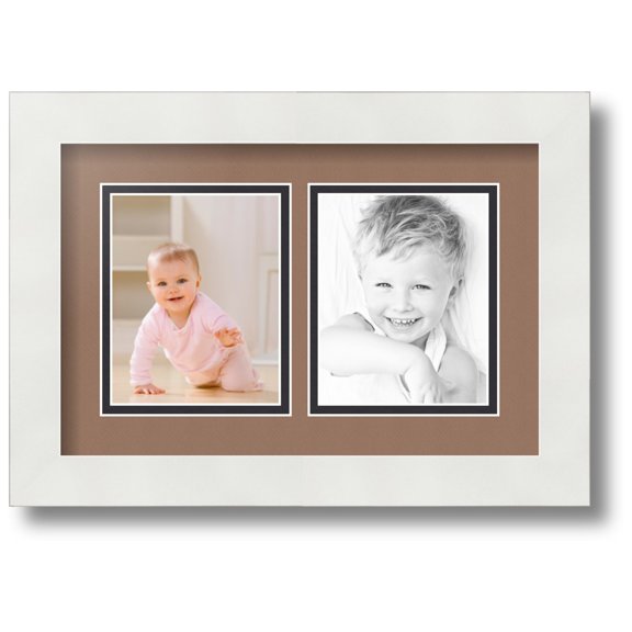 ArtToFrames Collage Photo Picture Frame with 2 - 4x5 Openings, Framed in White with Sandpiper and Black Mats (CDM-3966-37)