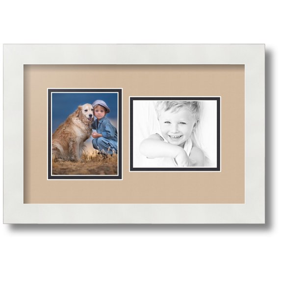 ArtToFrames Collage Photo Picture Frame with 2 - 4x5" Openings, Framed in White with Scotch Mist and Black Mats (CDM-3966-104)